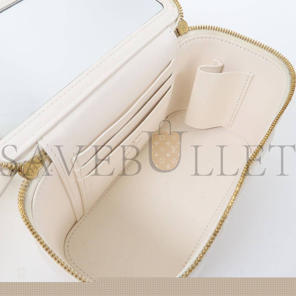 Ch*el quilted cc ghw dressing case chain shoulder bag lambskin leather white ap2303 (17*9*8cm)